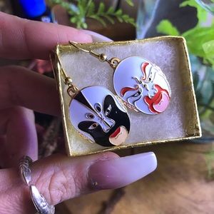 🌟 Purposely mismatched mask hard enamel earrings